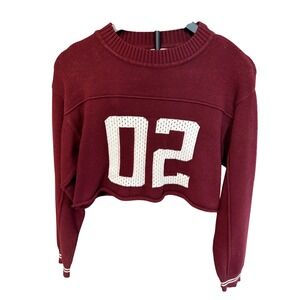 Urban Nation Maroon Cropped Athletic Sweater 02 Graphic Long Sleeve